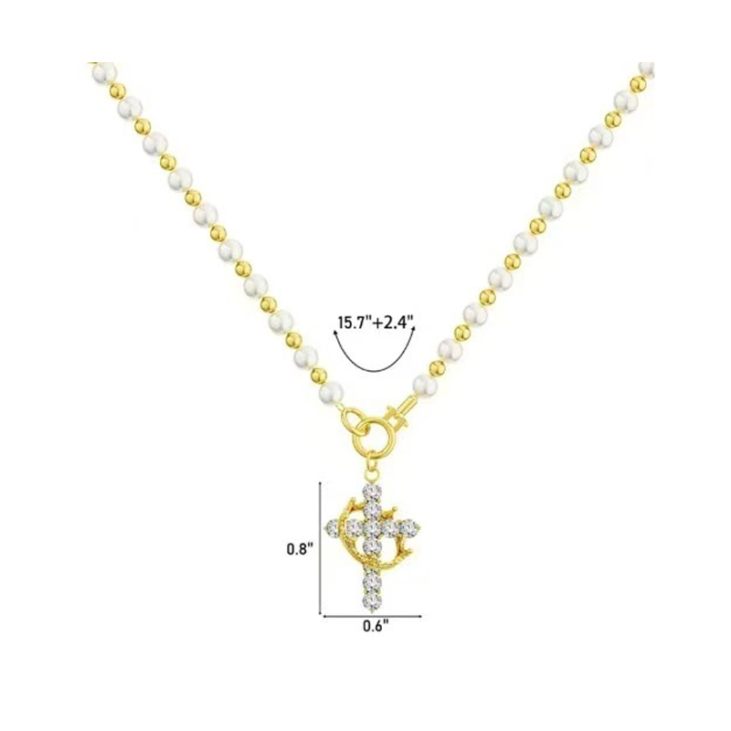 ✨ Zweilagige Perlenkette mit Kreuz-Anhänger – Vintage & schlichtes Design