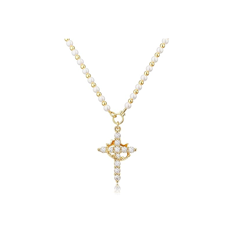 ✨ Zweilagige Perlenkette mit Kreuz-Anhänger – Vintage & schlichtes Design
