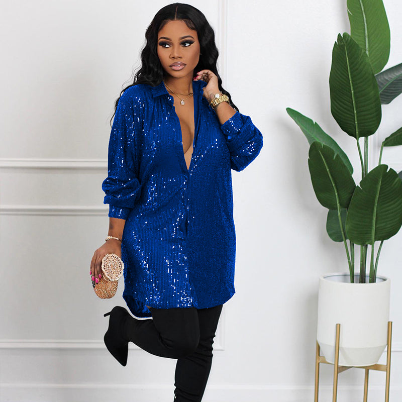 Damen-Glitzerpailletten-Midikleid