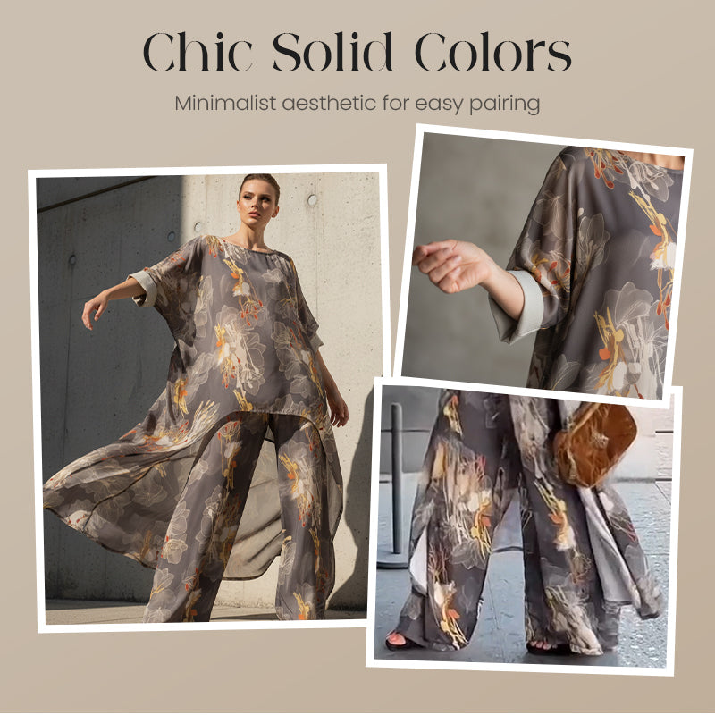 Asymmetrisches Tunika- und Hosen-Set mit Blumenmuster für Damen