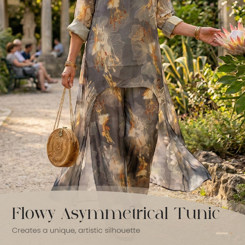 Asymmetrisches Tunika- und Hosen-Set mit Blumenmuster für Damen