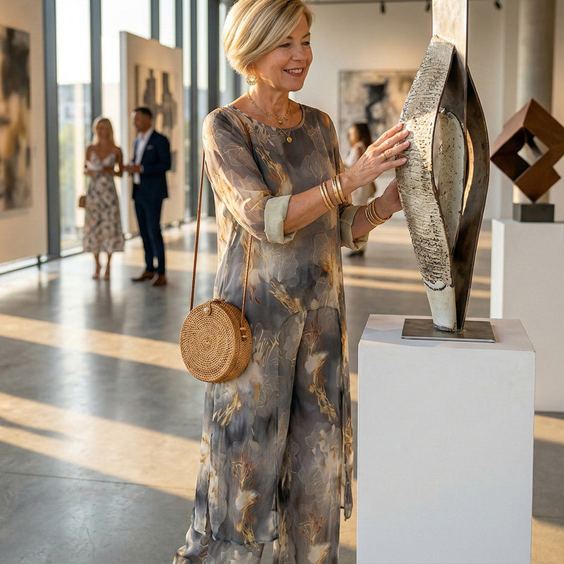 Asymmetrisches Tunika- und Hosen-Set mit Blumenmuster für Damen