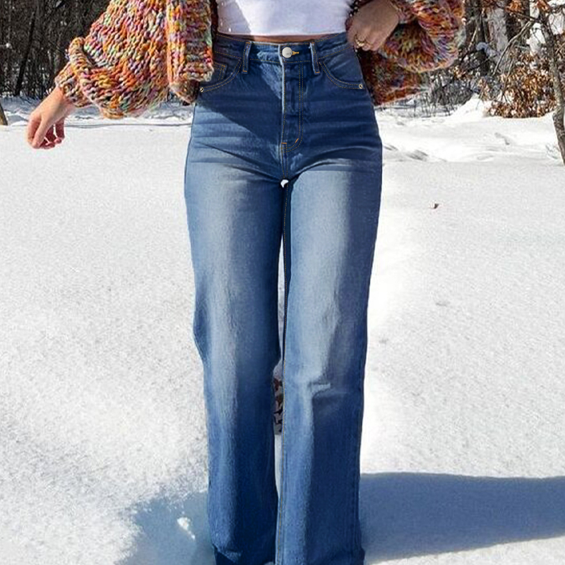 Damen High-Waist-Stretch-Straight-Leg-Jeans