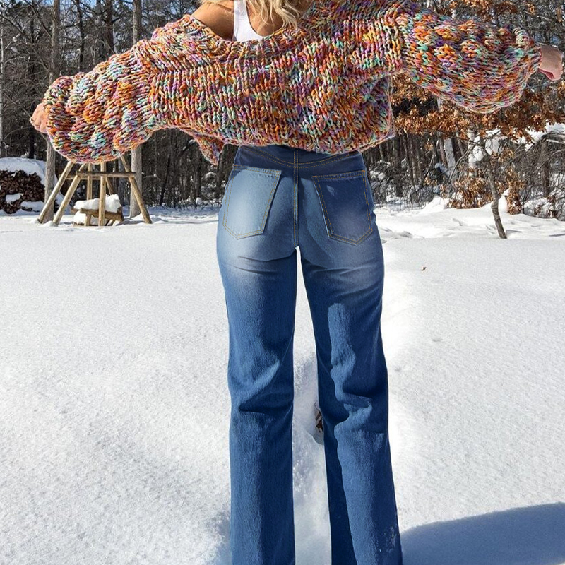 Damen High-Waist-Stretch-Straight-Leg-Jeans