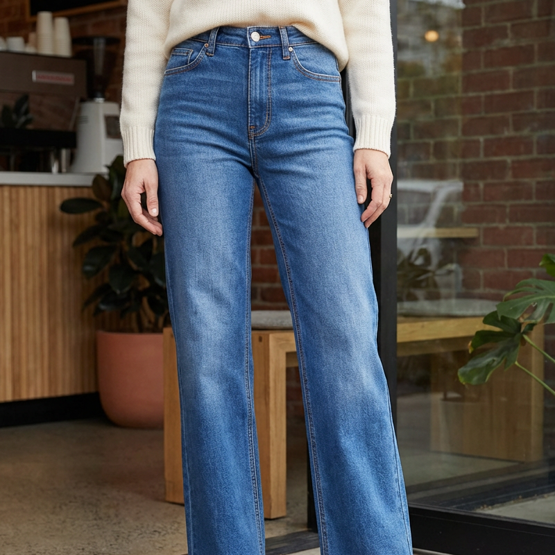 Damen High-Waist-Stretch-Straight-Leg-Jeans