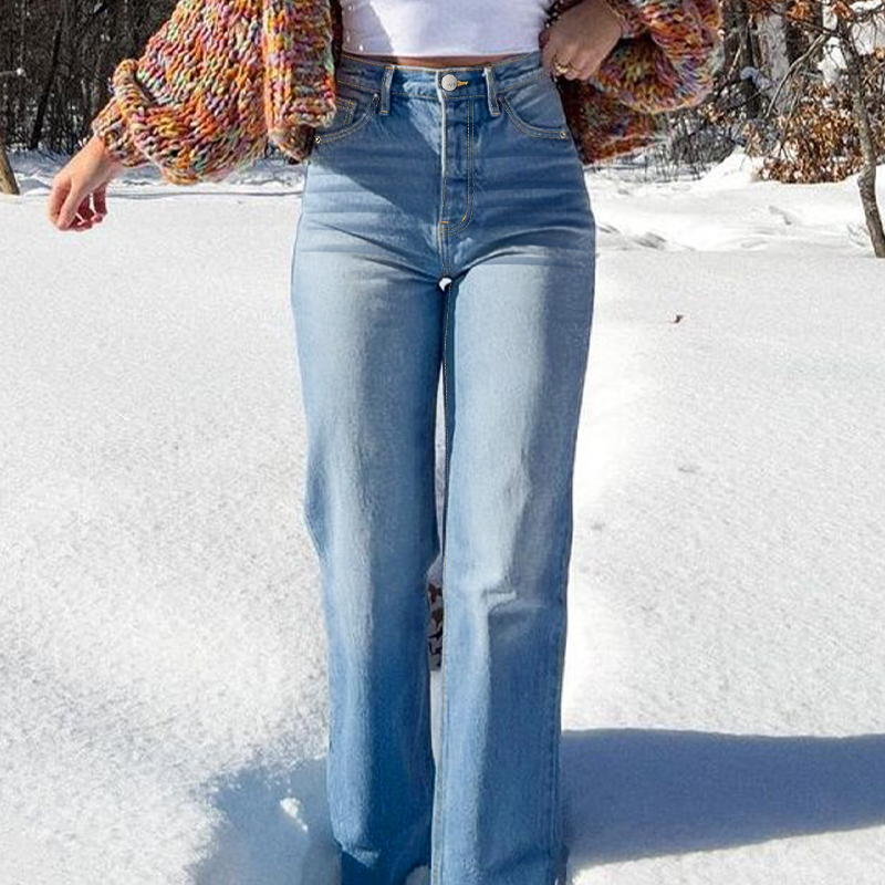 Damen High-Waist-Stretch-Straight-Leg-Jeans