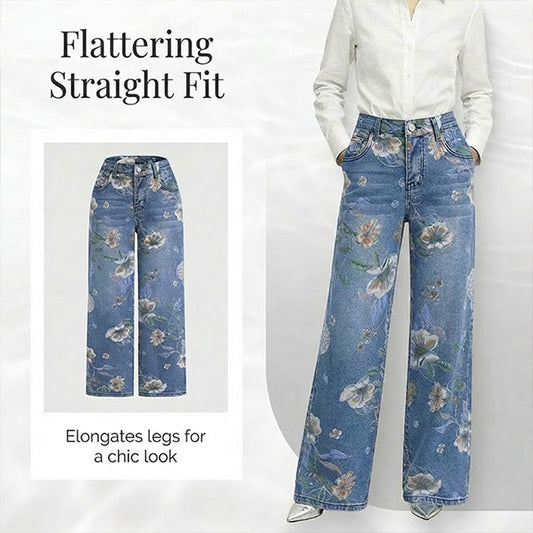 Frauen Jeans mit Blumenmuster – Bequeme, gerade Passform für Frühling und Herbst, Ideal für Freizeit und Alltag🌸👖