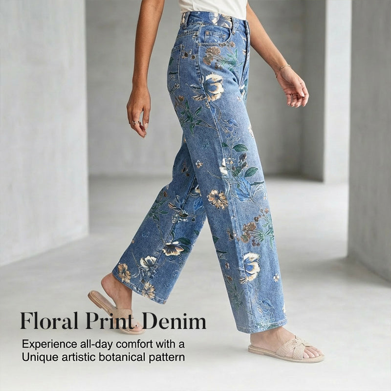 Frauen Jeans mit Blumenmuster – Bequeme, gerade Passform für Frühling und Herbst, Ideal für Freizeit und Alltag🌸👖
