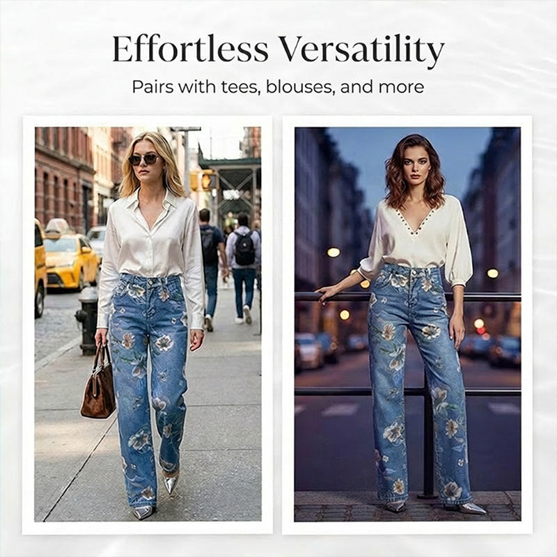Frauen Jeans mit Blumenmuster – Bequeme, gerade Passform für Frühling und Herbst, Ideal für Freizeit und Alltag🌸👖