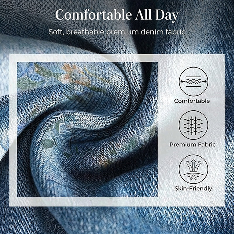 Frauen Jeans mit Blumenmuster – Bequeme, gerade Passform für Frühling und Herbst, Ideal für Freizeit und Alltag🌸👖