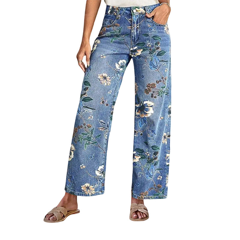 Frauen Jeans mit Blumenmuster – Bequeme, gerade Passform für Frühling und Herbst, Ideal für Freizeit und Alltag🌸👖