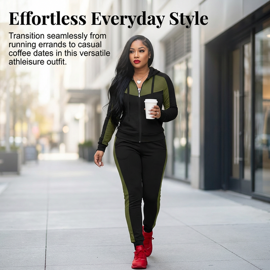 2-teiliges Damen Trainingsanzug-Set im Color-Block Design – Bequem & Sportlich für Alltag und Fitness