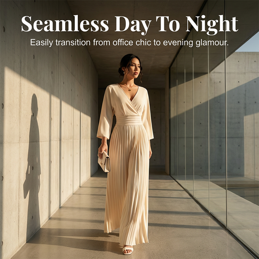 🐰🌸 Oster-Angebot – 50% Rabatt auf alles✨Eleganter Jumpsuit mit V-Ausschnitt, Plissee und weitem Bein