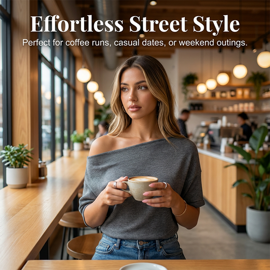 Damen asymmetrisches schulterfreies Oberteil mit Fledermausärmeln