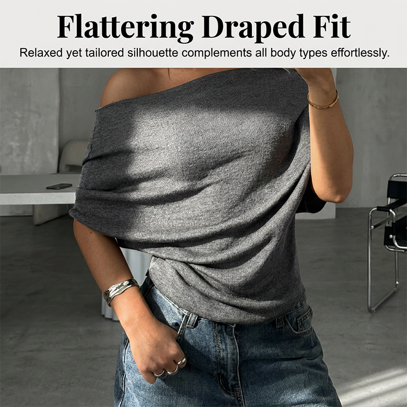 Damen asymmetrisches schulterfreies Oberteil mit Fledermausärmeln