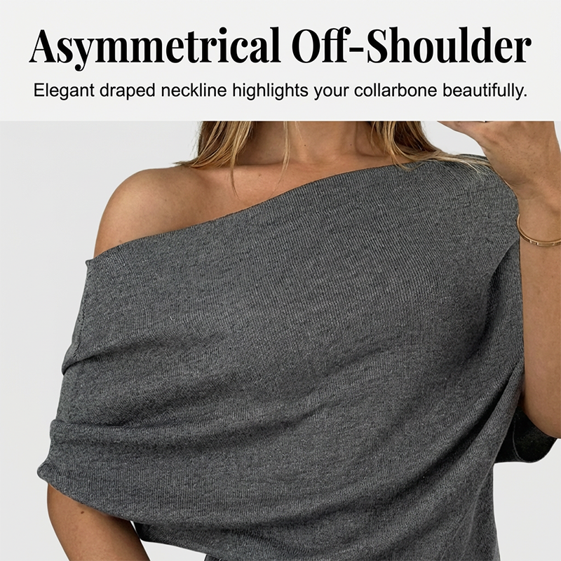 Damen asymmetrisches schulterfreies Oberteil mit Fledermausärmeln