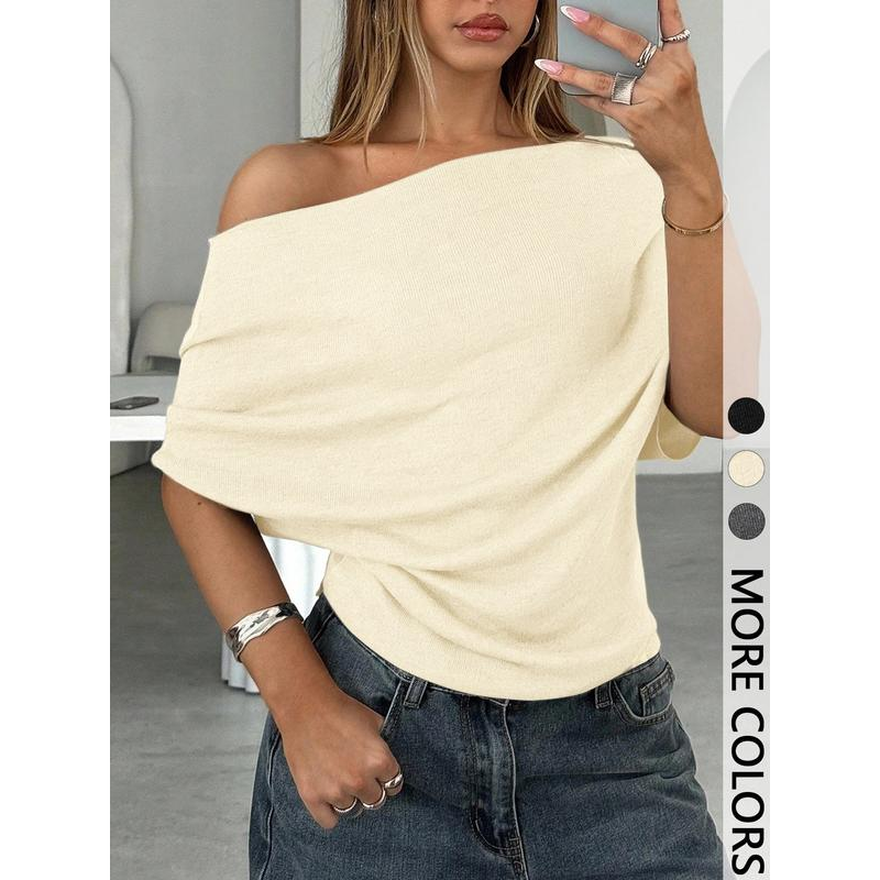 Damen asymmetrisches schulterfreies Oberteil mit Fledermausärmeln