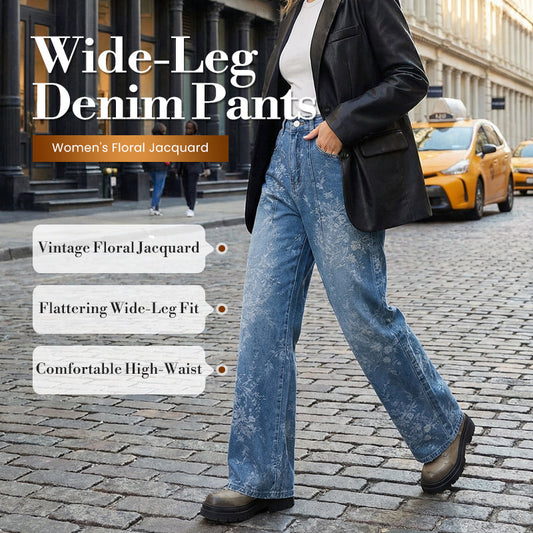 Damen Jeans mit Blumen-Jacquard & weitem Bein