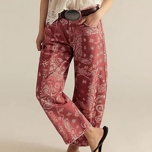 Damen Jeans im weiten Schnitt mit Blumenprint – Hochwertige Palazzo-Hose, Mid-Waist, 7/8 Länge 🌸👖