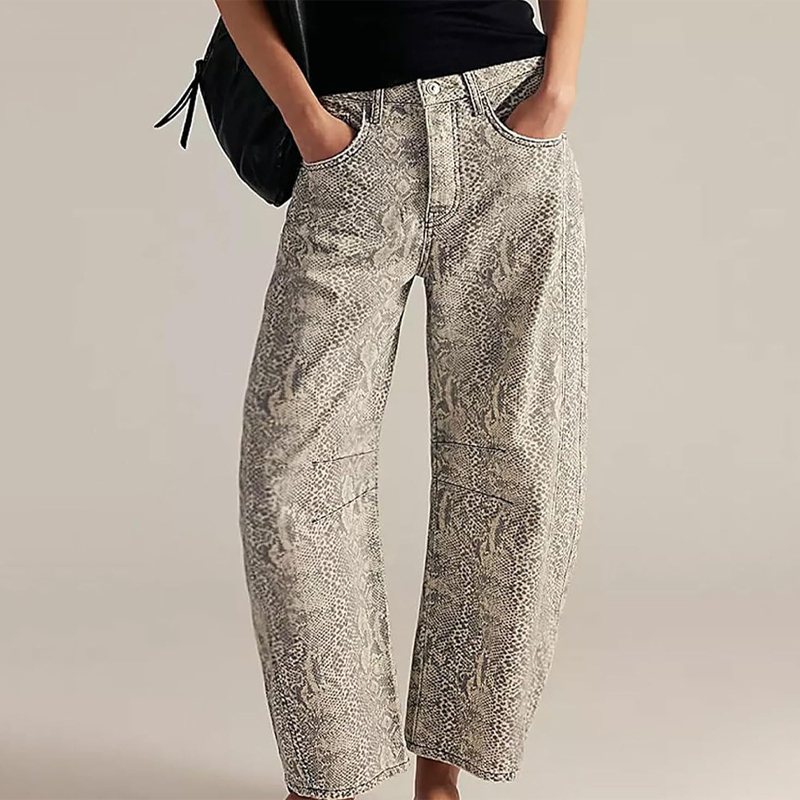 Damen Jeans im weiten Schnitt mit Blumenprint – Hochwertige Palazzo-Hose, Mid-Waist, 7/8 Länge 🌸👖