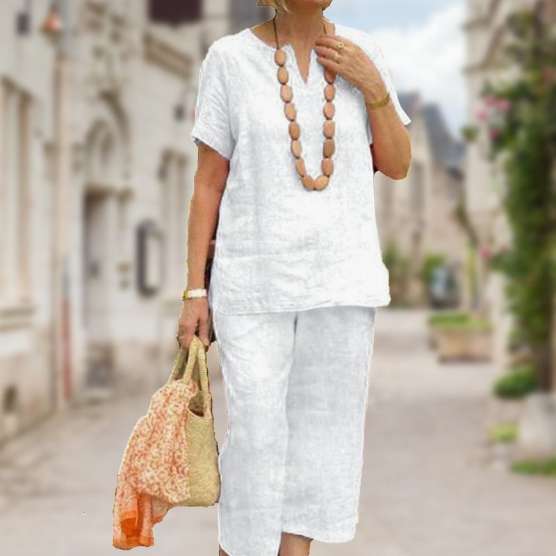 Damen 2-teiliges Freizeit-Set – Kurzarm Hemd & Hose mit Elastikbund, Locker & Bequem