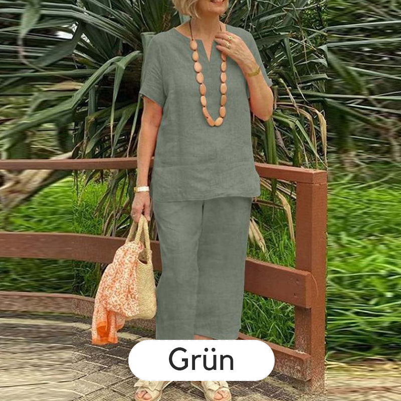 Damen 2-teiliges Freizeit-Set – Kurzarm Hemd & Hose mit Elastikbund, Locker & Bequem