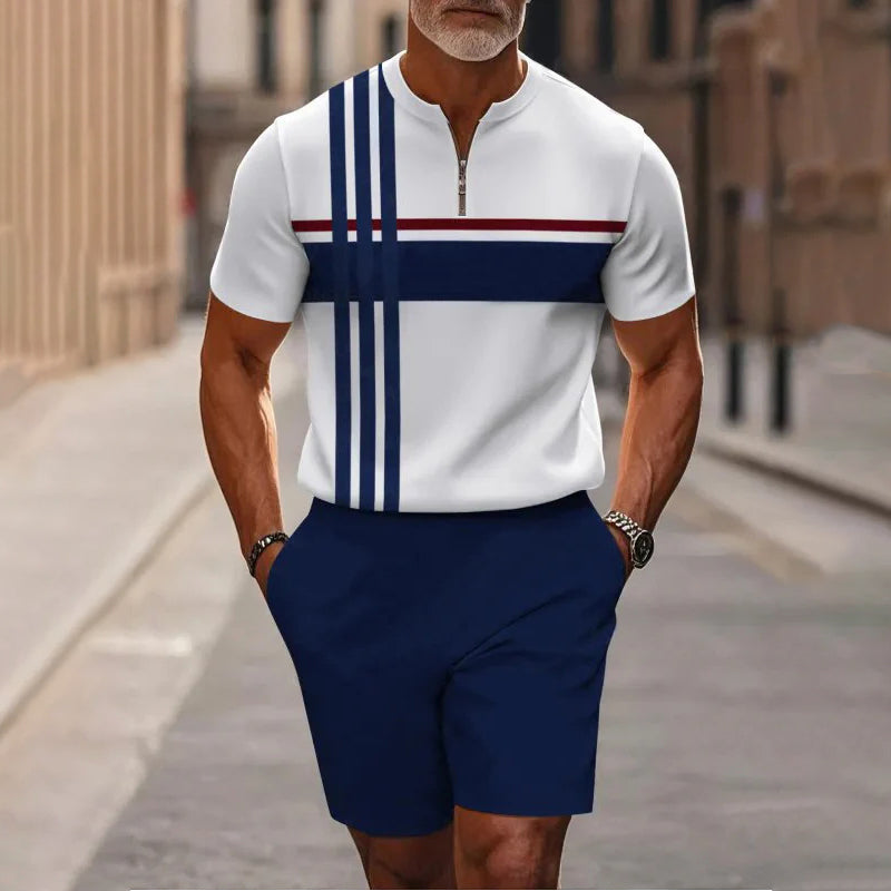 👕🩳 Herren 2-teiliges Set – Hemd & Shorts mit Viertelreißverschluss, Locker & Bequem📦Kostenloser Versand🔥