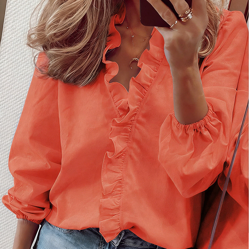 🌿✨ Damen Bluse – Frühling/Sommer, Langarm, Rüschen-Design, Elegant & Leicht📦Kostenloser Versand🔥