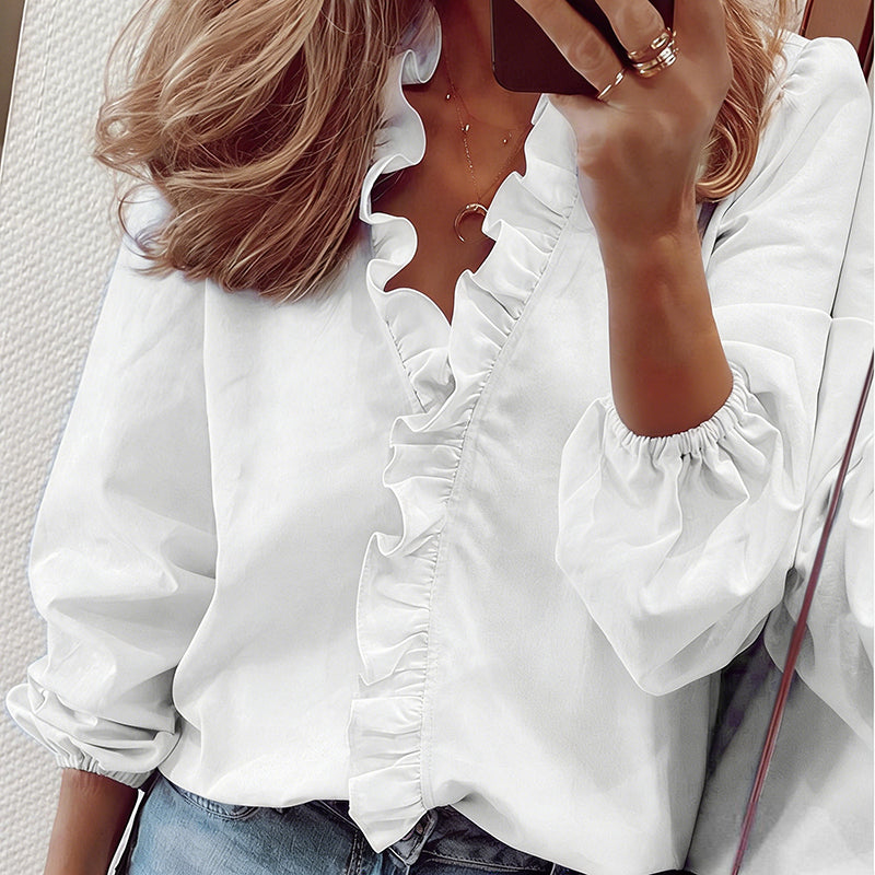 🌿✨ Damen Bluse – Frühling/Sommer, Langarm, Rüschen-Design, Elegant & Leicht📦Kostenloser Versand🔥