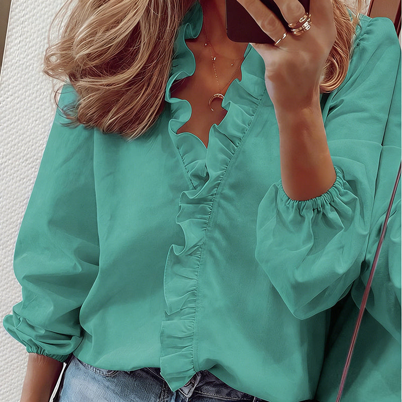 🌿✨ Damen Bluse – Frühling/Sommer, Langarm, Rüschen-Design, Elegant & Leicht📦Kostenloser Versand🔥