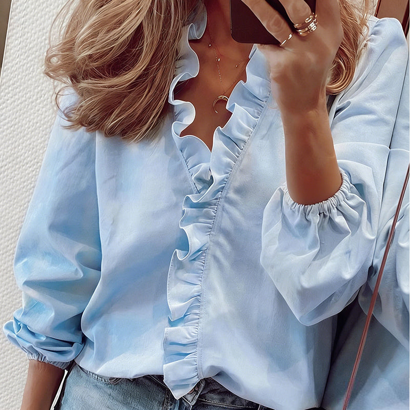🌿✨ Damen Bluse – Frühling/Sommer, Langarm, Rüschen-Design, Elegant & Leicht📦Kostenloser Versand🔥