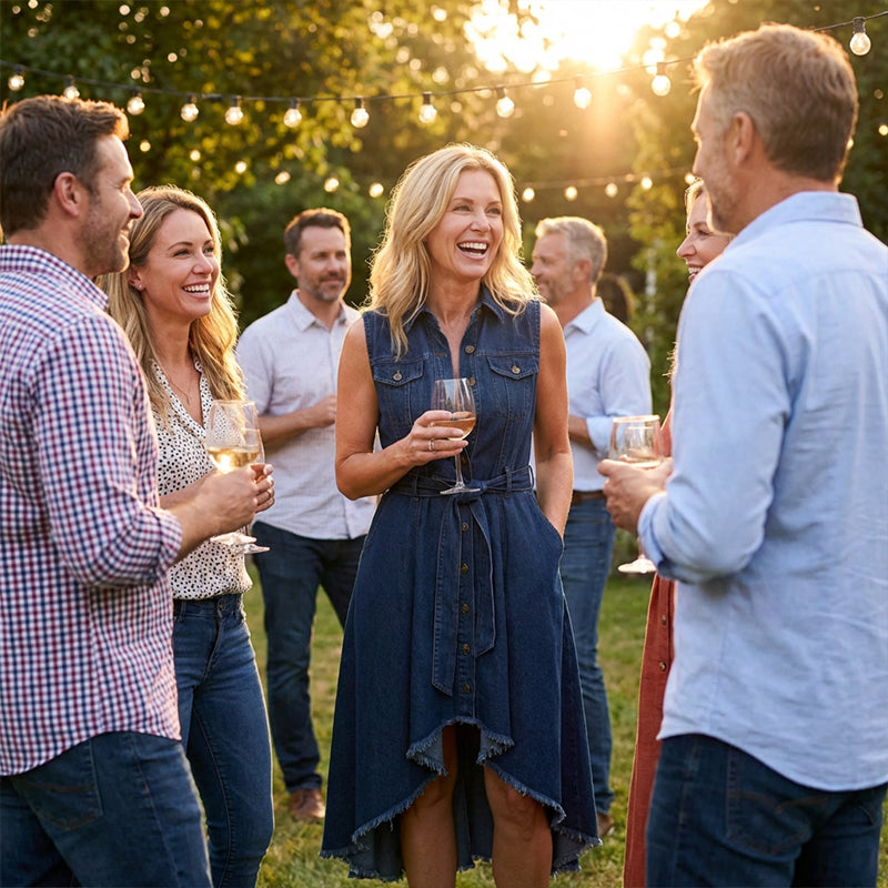 Ärmelloses Jeanskleid mit asymmetrischem Saum