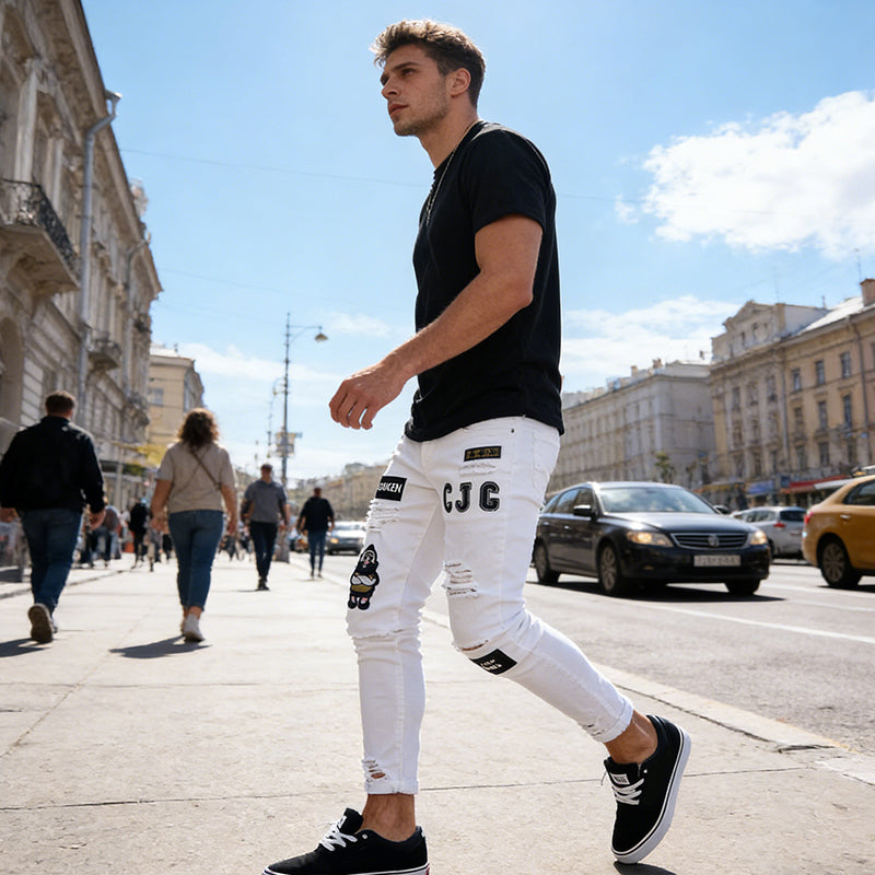 👖🔥 Herren Jeans in Schwarz – Slim Fit mit Destroyed-Effekt, Moderner Streetstyle