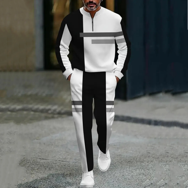 Conjunto de chándal para hombre con bloques de color y media cremallera