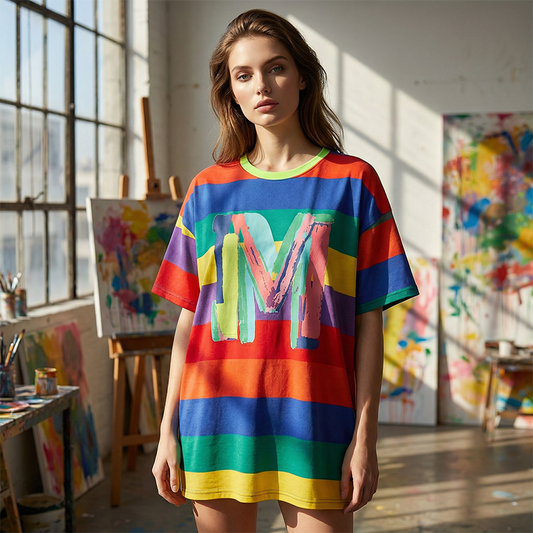 🌈Oversize-T-Shirt für Damen mit Regenbogenstreifen📦Kostenloser Versand🔥