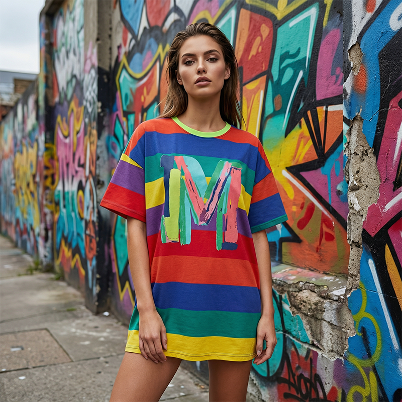 🌈Oversize-T-Shirt für Damen mit Regenbogenstreifen📦Kostenloser Versand🔥