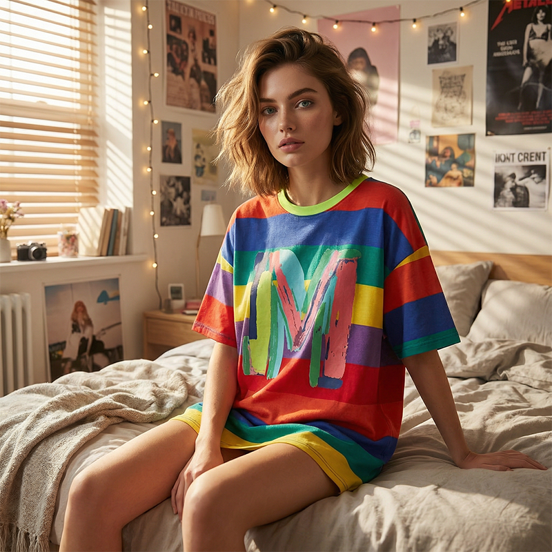 🌈Oversize-T-Shirt für Damen mit Regenbogenstreifen📦Kostenloser Versand🔥