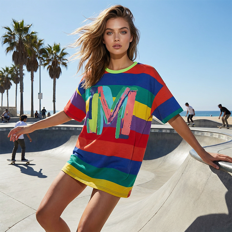 🌈Oversize-T-Shirt für Damen mit Regenbogenstreifen📦Kostenloser Versand🔥
