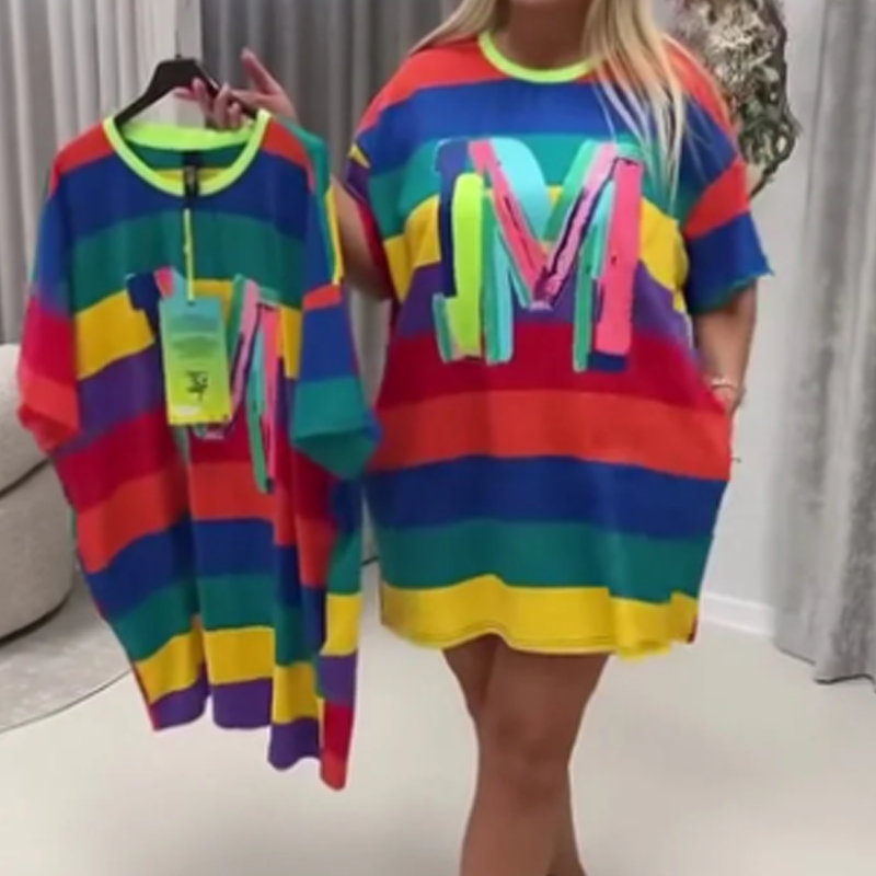 🌈Oversize-T-Shirt für Damen mit Regenbogenstreifen📦Kostenloser Versand🔥