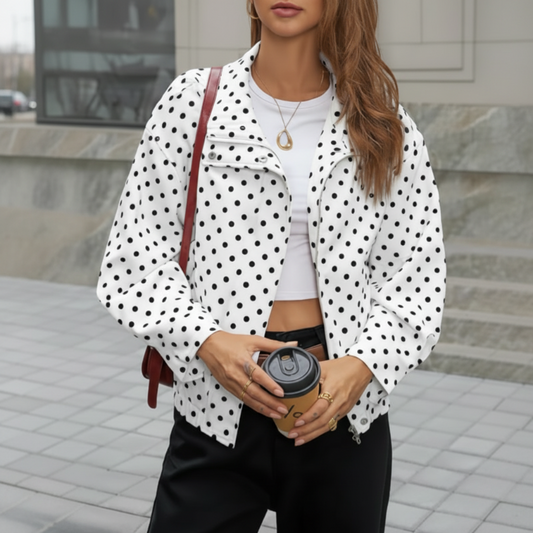 Damen-Polka-Dot-Cropped-Jacke mit Stehkragen📦Kostenloser Versand🔥