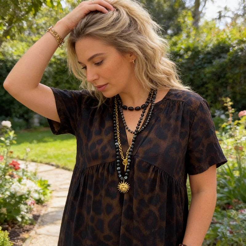 Damen V-Ausschnitt Leopardenmuster Maxikleid📦Kostenloser Versand🔥